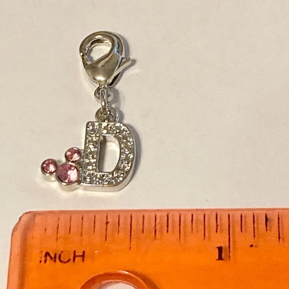 Vintage Disney Pink Crystal Mickey Mouse Ears Charm Clip On Initial Letter D - Picture 9 of 10